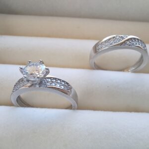 Sterling Silver Round-cut Cubic Zirconia Ring and Band