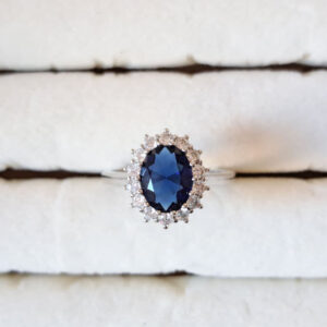 Sterling Silver & Sapphire blue cubic zirconia halo ring