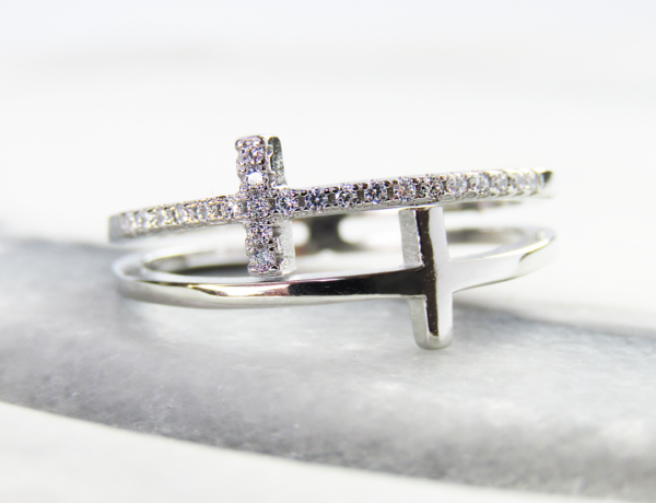 Sterling Silver & Cubic Zirconia double Cross ring