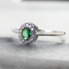 Sterling Silver Emerald Green Oval Halo Solitaire Ring