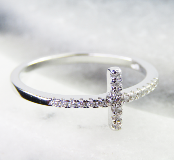 Sterling Silver & Cubic Zirconia delicate Cross Ring