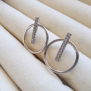 Sterling Silver & Cubic Zirconia Circle with Bar Earrings