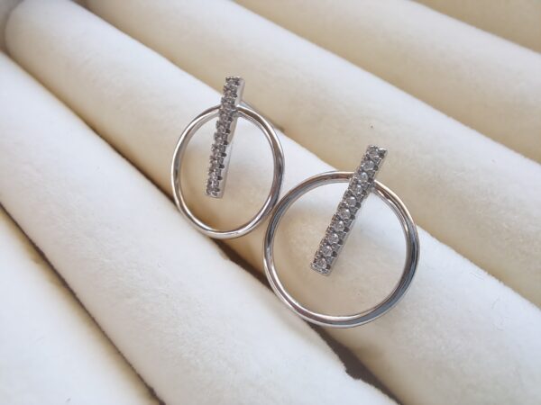 Sterling Silver & Cubic Zirconia Circle with Bar Earrings