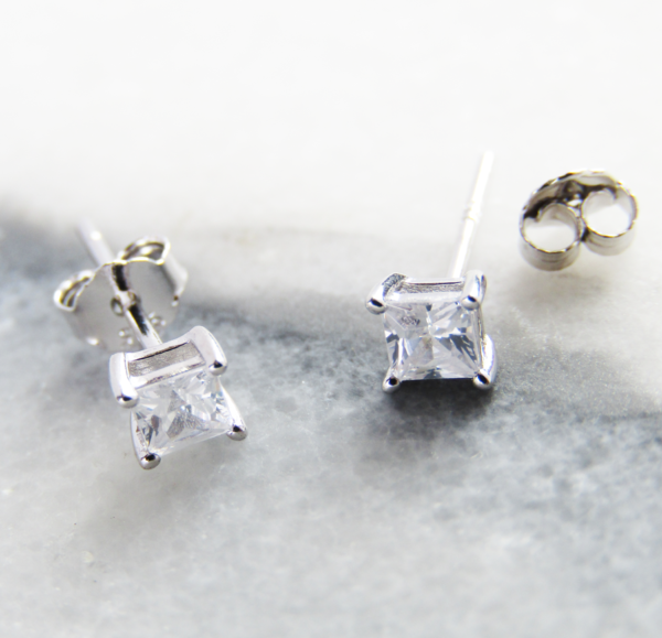 Sterling Silver & Cubic Zirconia Square Earrings