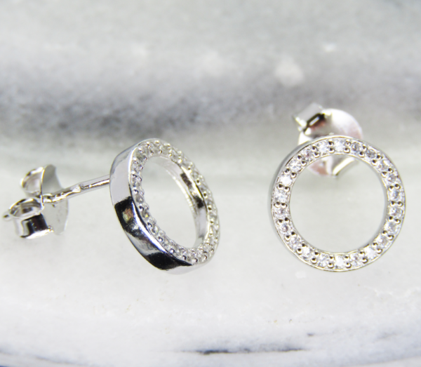 Sterling Silver Cubic Zirconia circle Earrings