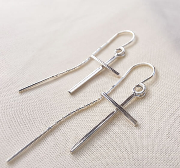 Silver Cross Threader Earrings